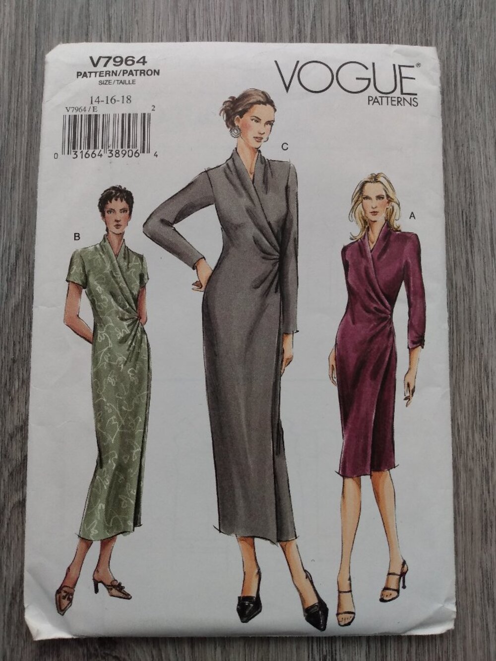 Mock Wrap Dress Sewing Pattern Size 14-18 UNCUT FF Vogue 7964 Vintage 2000s